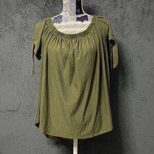 Harlow & Rose Blouse Women 1X Green Off the Shoulder Tie Sleeve Romantic Top